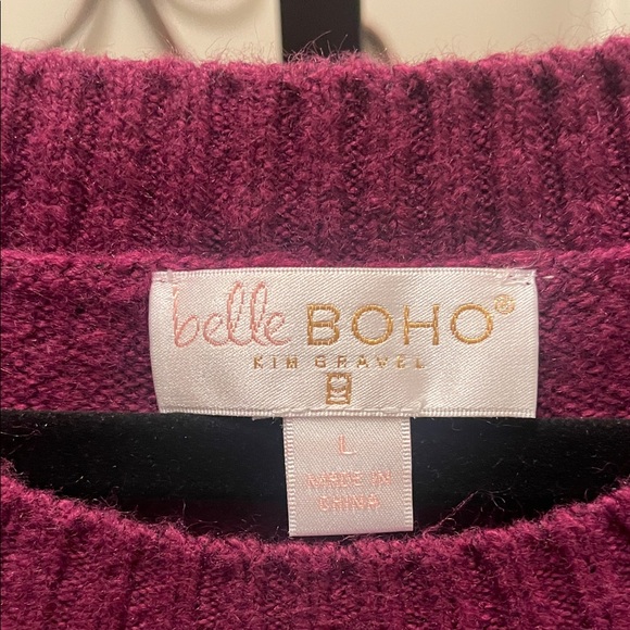 Belle by Kim Gravel Plum Fringed Sweater— LARGE —NWOT - Picture 2 of 5